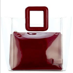 STAUD Shirley Transparent Bag PVC/Patent Leather Removable Pouch Burgundy-RARE